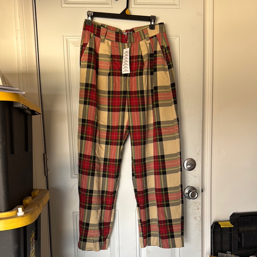 Urban Outfitters Plaid Wide Leg Pants - Red, Green, Tan